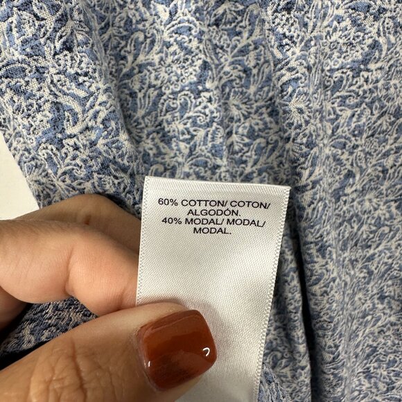2/$30 Lucky Brand Mixed Floral Print Short Sleeve Peasant Top Blue Medium #BAG2 - Picture 6 of 7